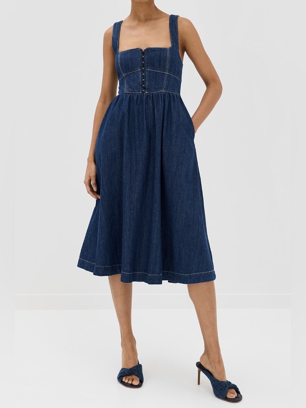 REFORMATION 100% Cotton Tagliatelle Midi Denim Dress